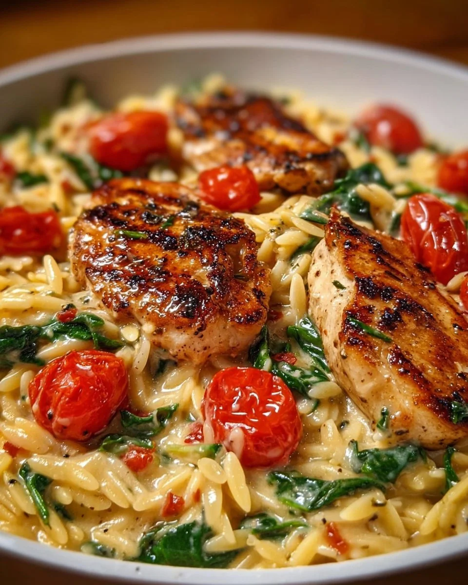 Cremige Hähnchen-Orzo-Pfanne