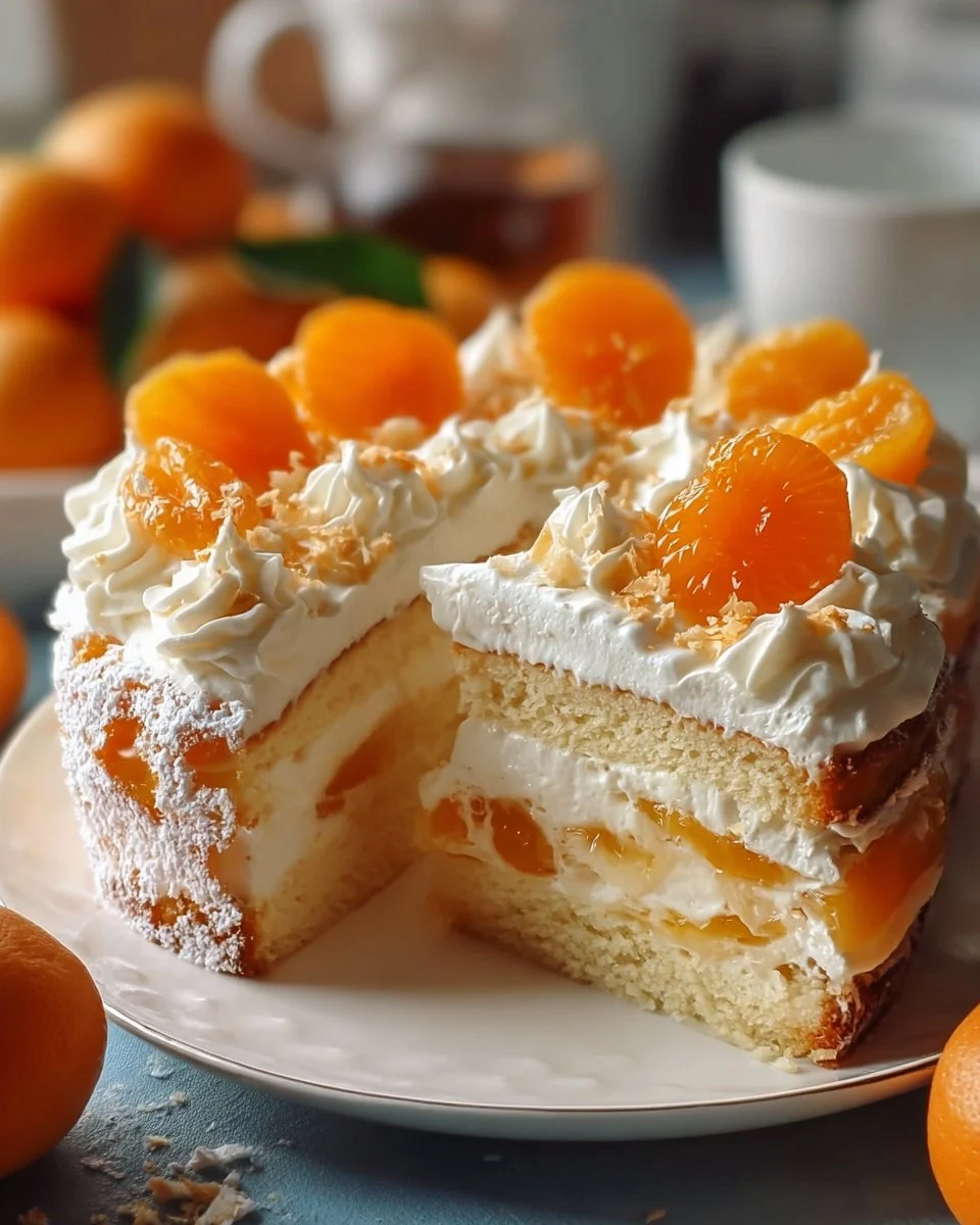 Fantakuchen mit Paradiescreme und Mandarinen