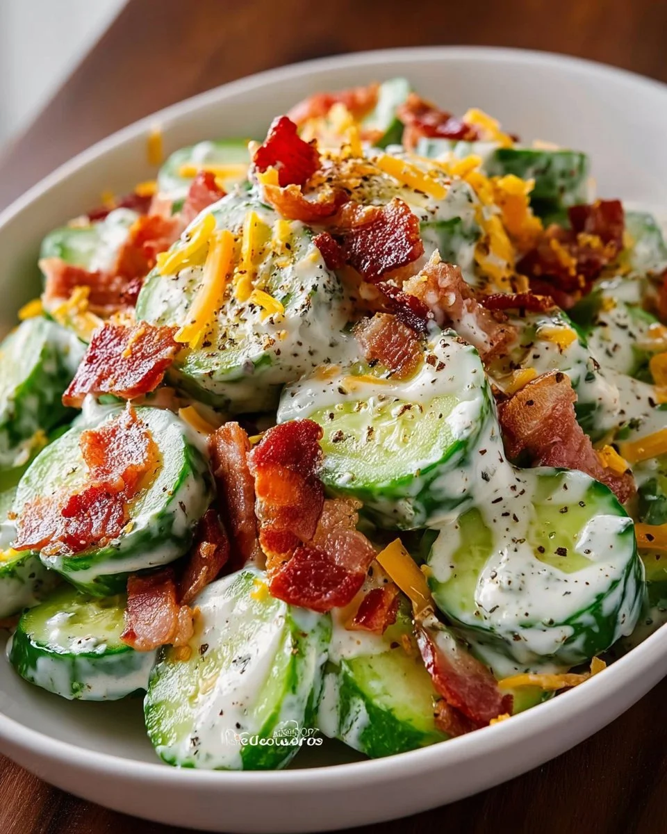 Gurkensalat mit Speck und Käse