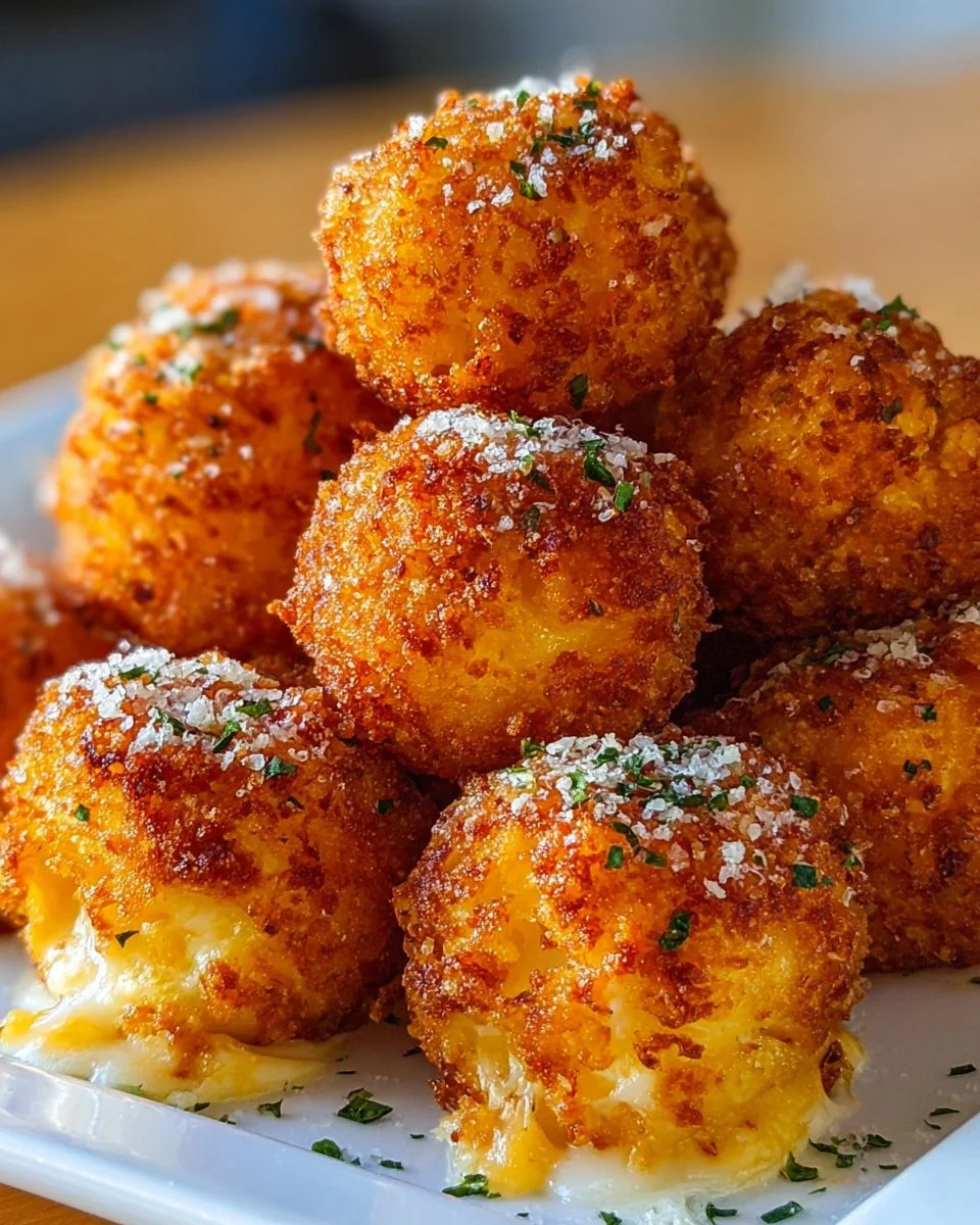 Knusprige Mais-Käse-Bissen auf einem Teller serviert.