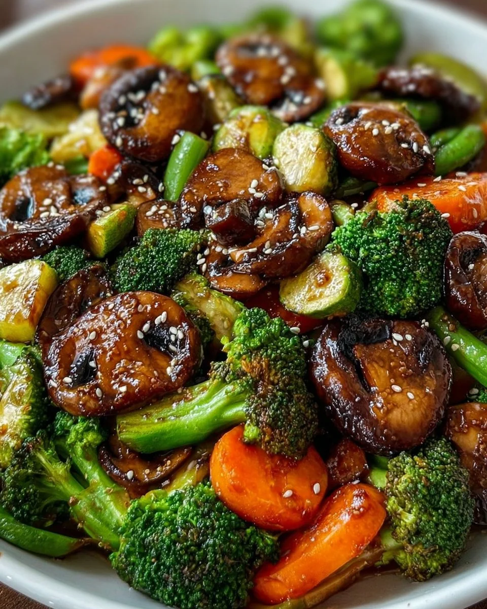 Pfanne mit Champignons, Brokkoli und Karotten