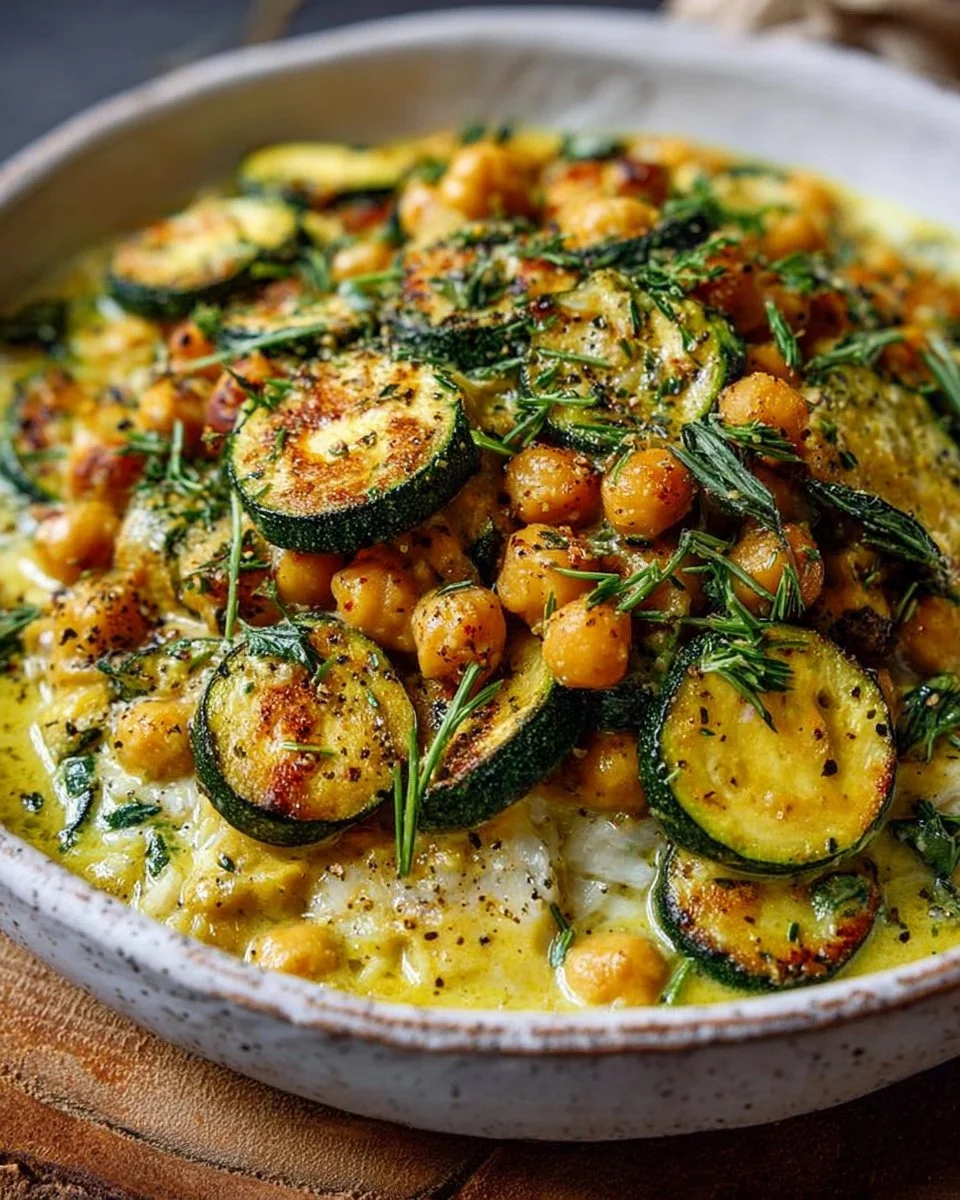 Cremige Knoblauch-Kichererbsen-Zucchini-Pfanne