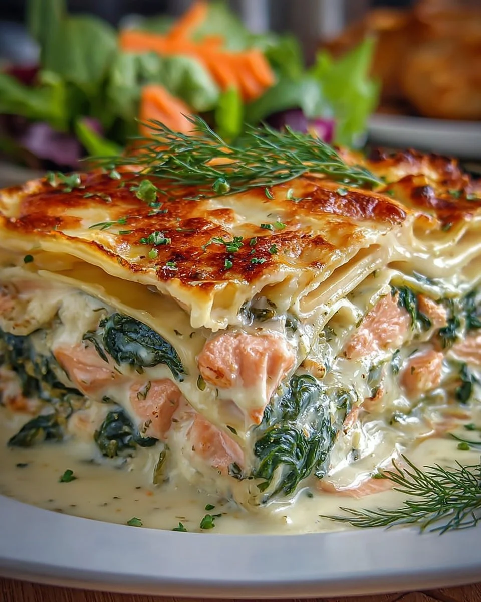 Lachs-Spinat-Lasagne mit Sahnesoße