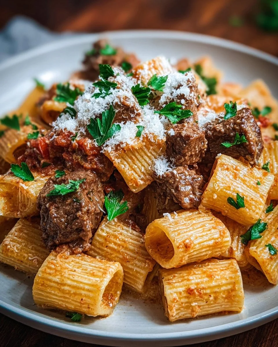 Rigatoni with beef and parmesan sauce