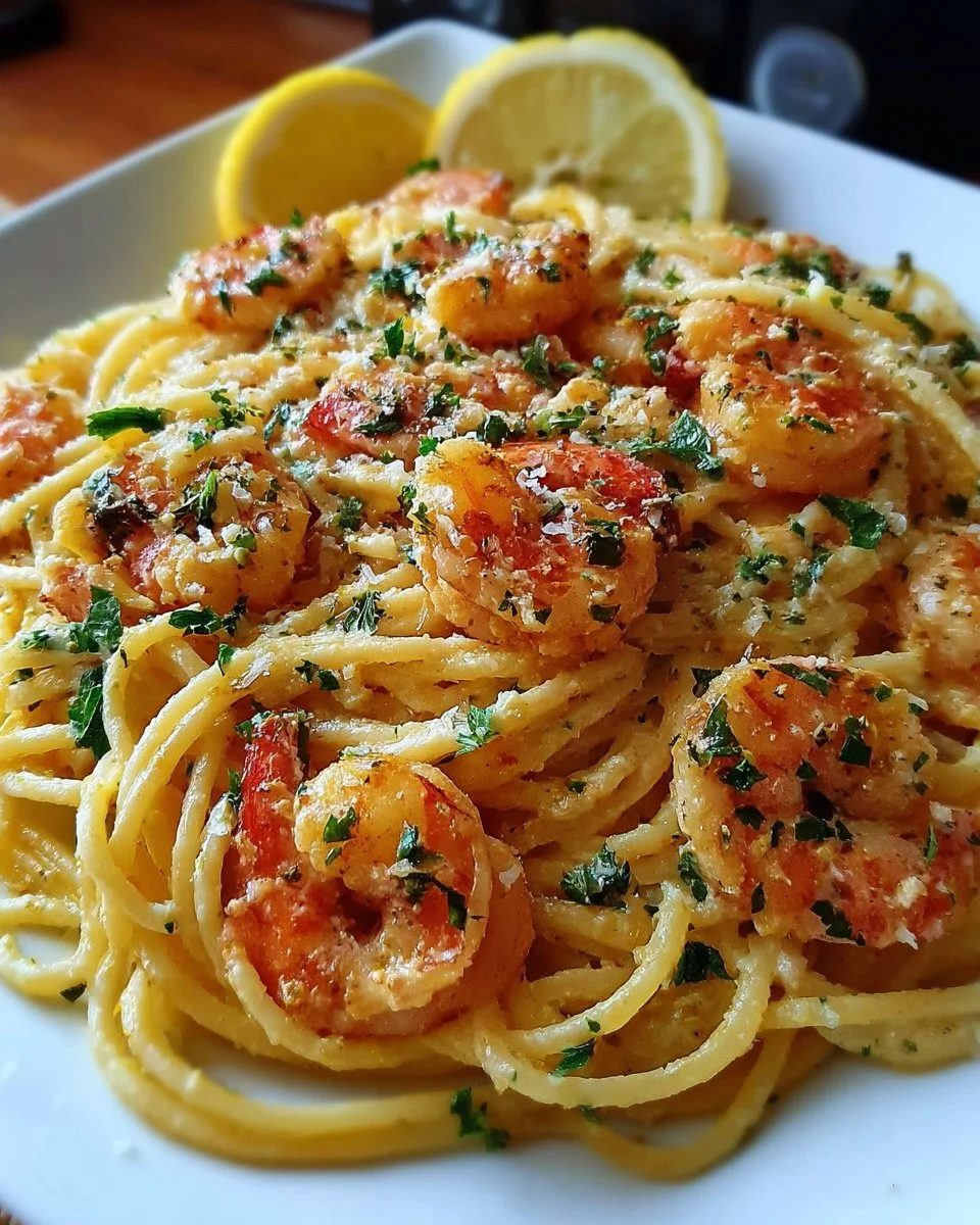 Spaghetti mit Garnelen in Frischkäsesauce