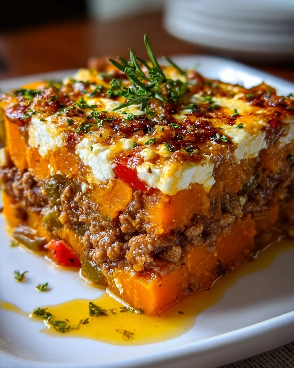 Sweet Potato Minced Meat Casserole with Feta