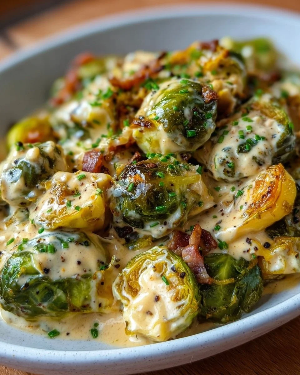 Brussels Sprouts in Cream Cheese Mustard Sauce