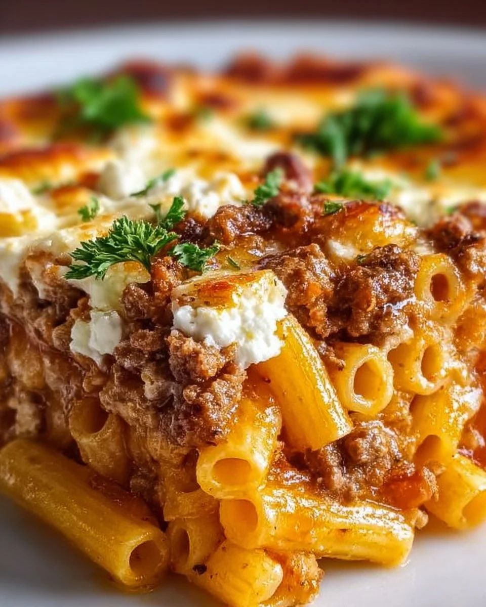 Greek Pasta Bake with Feta and Ground Meat