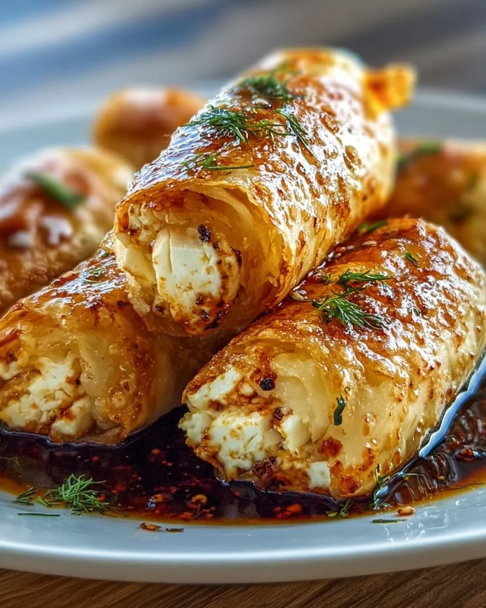 Ofen-frittierte Feta-Rollen mit Chili-Honig