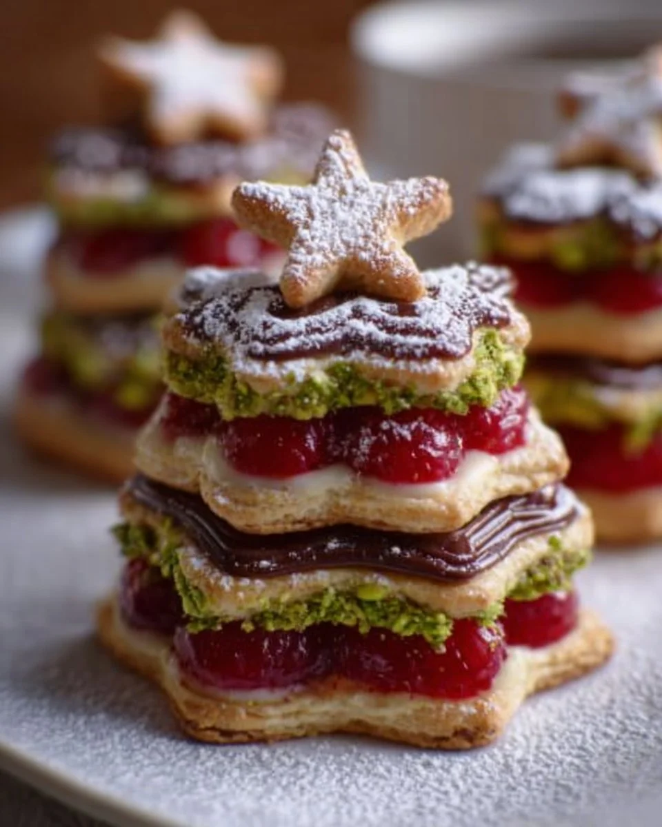 Pistachio Christmas Trees with Raspberry Filling