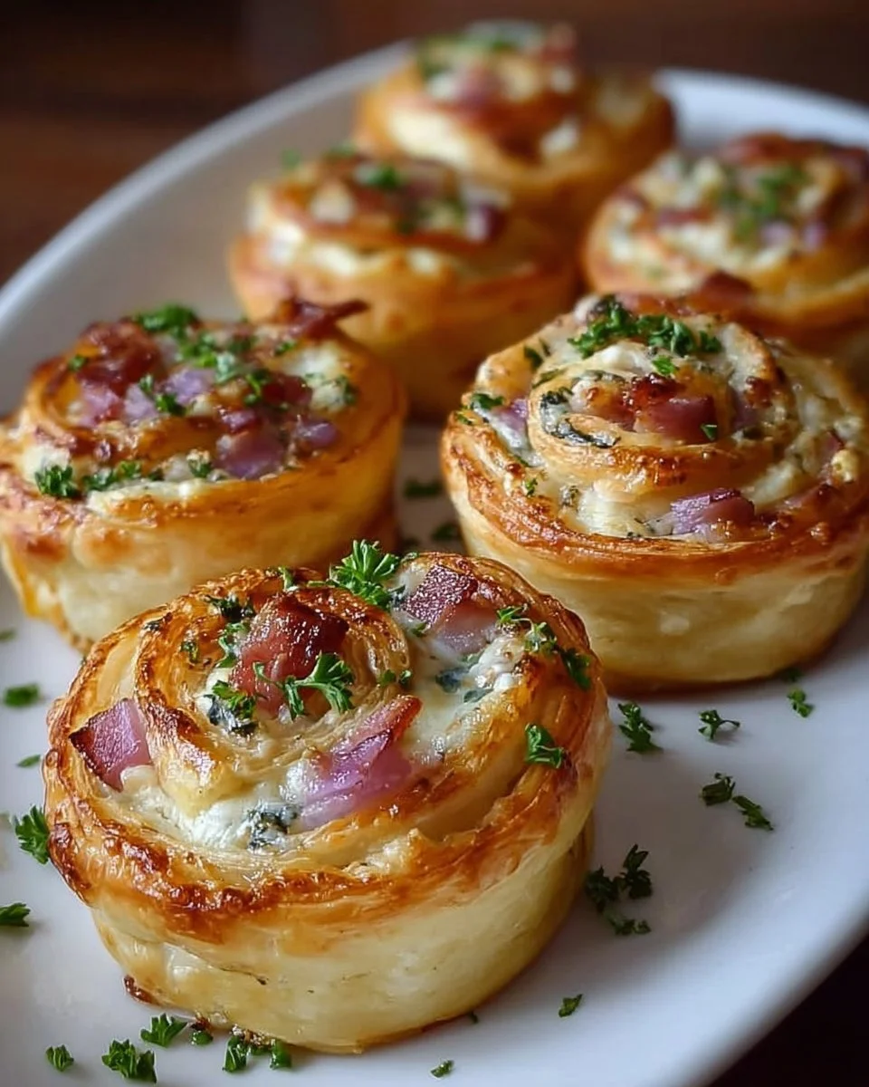 Puff Pastry Spirals with Crème Fraîche and Bacon