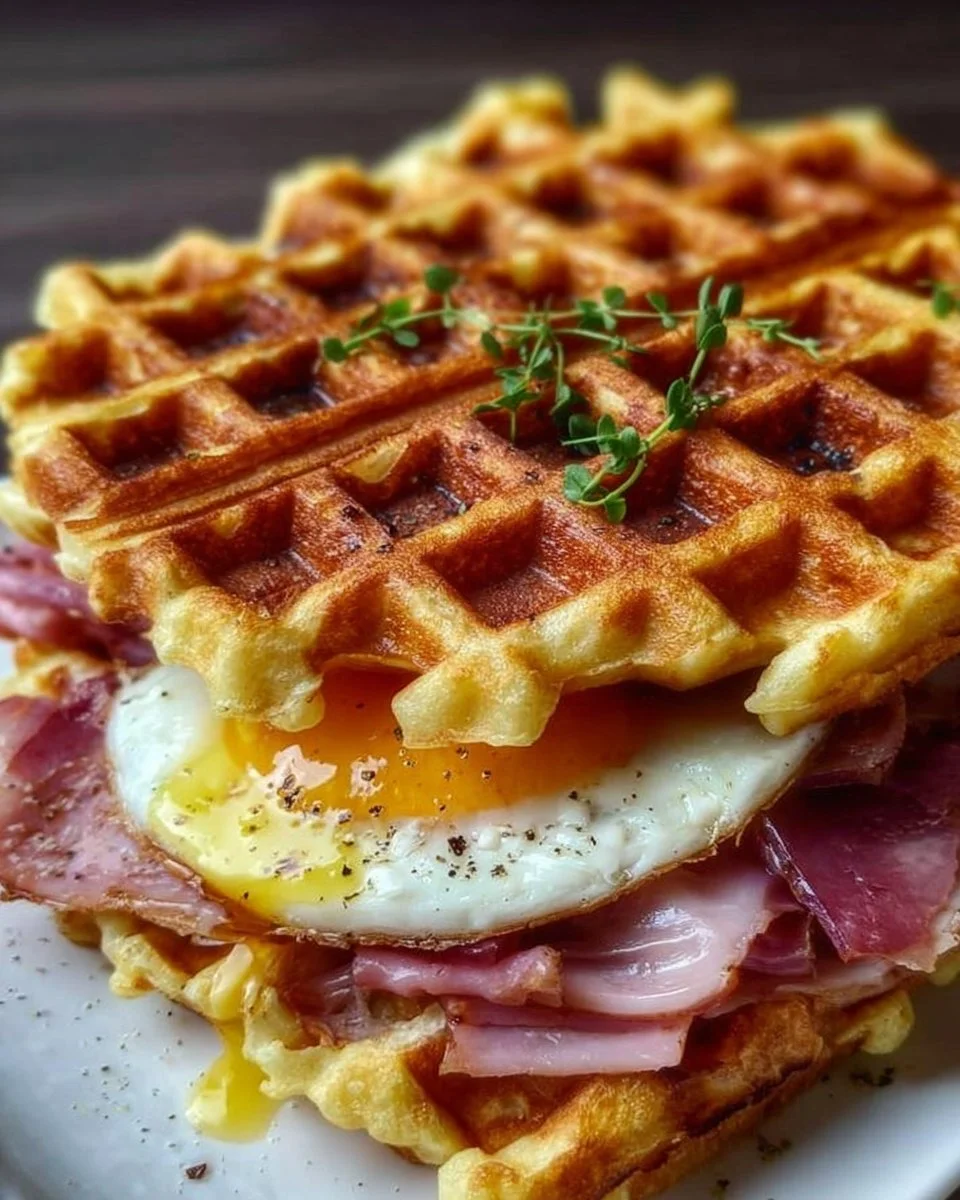 Savory Waffles with Ham and Cheese
