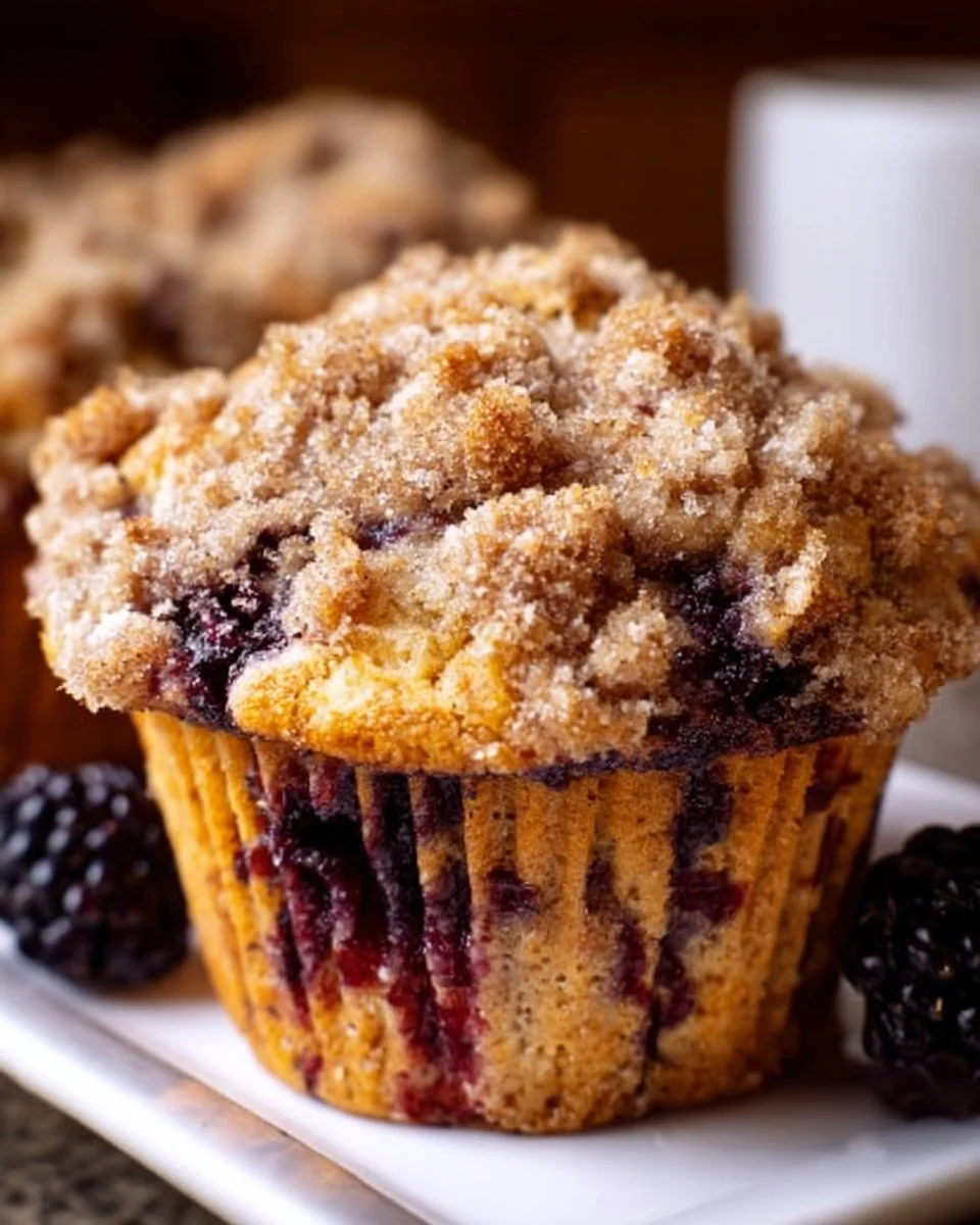Soft Blackberry Muffins with Crumble