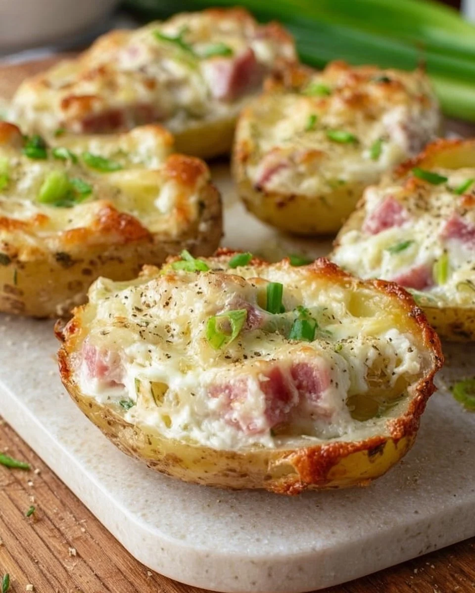 Stuffed Potatoes with Crème Fraîche, Ham, and Chives