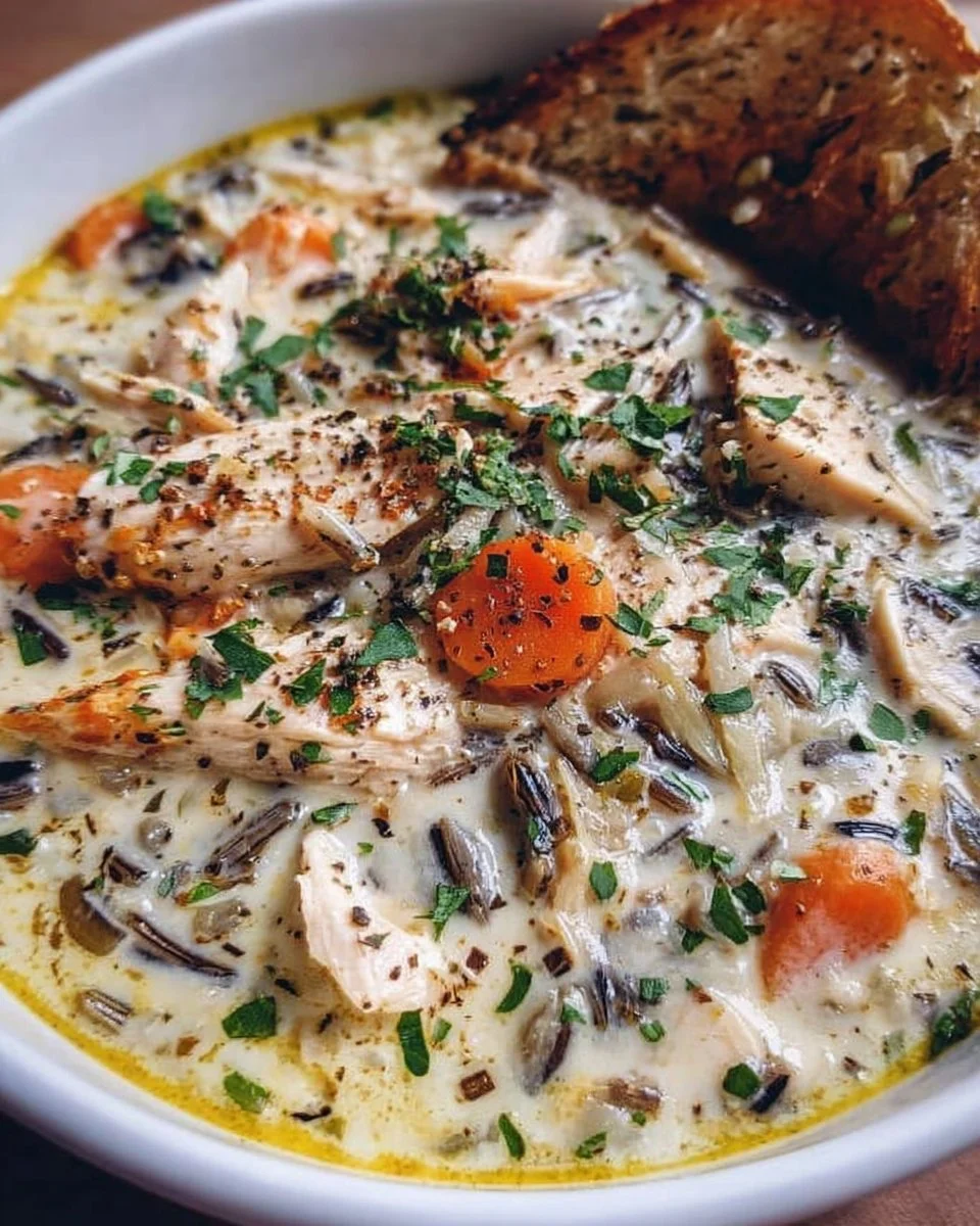 Cremige Hühner- und Wildreissuppe