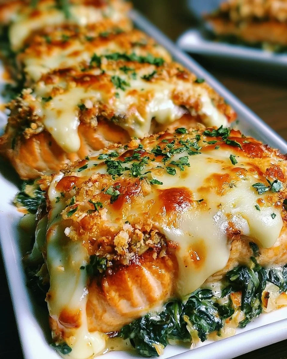 Gebratener Lachs mit Spinat und Mozzarella