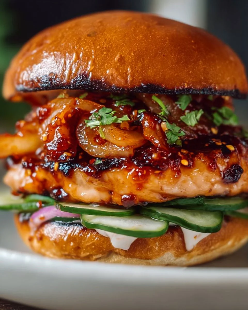 Gochujang-Hühnchenburger mit Kimchi-Bacon-Marmelade