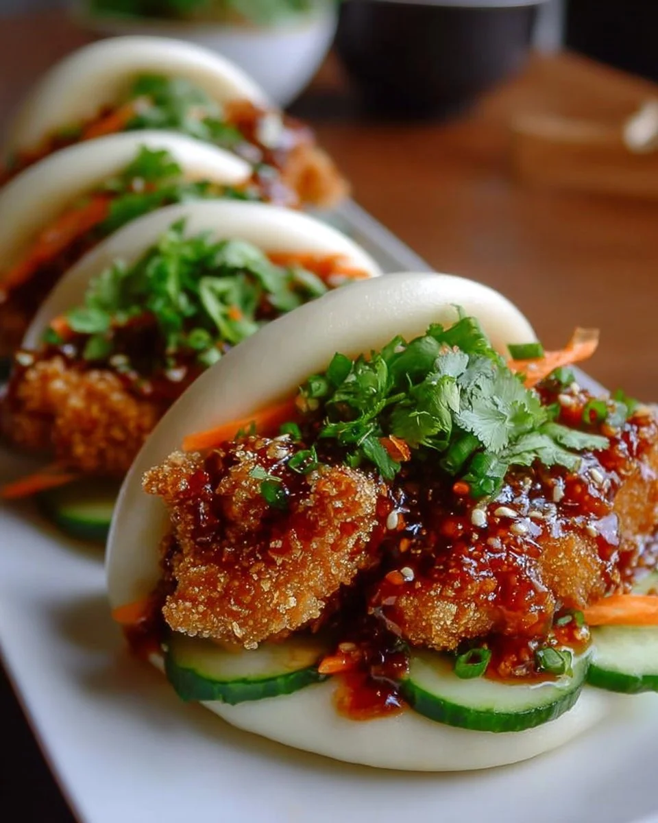 Knusprige koreanische frittierte Hühnchen-Bao-Brötchen