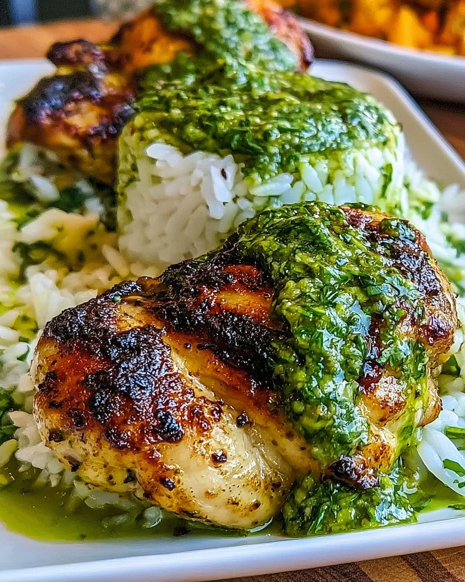 Peruanisches Hähnchen und Reis mit grüner Sauce