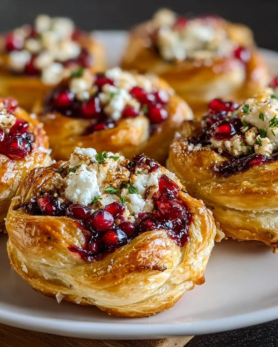 Leckere Preiselbeer-Feta-Blätterteig-Kränze auf einem Teller