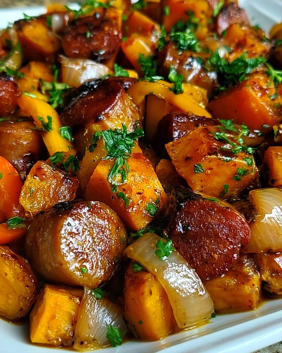 Wurst und Süßkartoffeln Pfanne